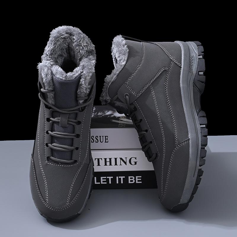

Зимние ботинки большого размера с хлопковой подкладкой для мужчин, бархатные, теплые, с высоким верхом, водонепроницаемые и нескользящие, спортивная обувь для улицы, зимние ботинки, обувь для ходьбы 45 серый