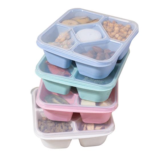 Stor Snackboksbeholder med Lokk 5-Rom Delt Serveringsbrett Innebygde Dippbeholdere BPA-fri Matbeholder for Snacks Frukt Nøtter