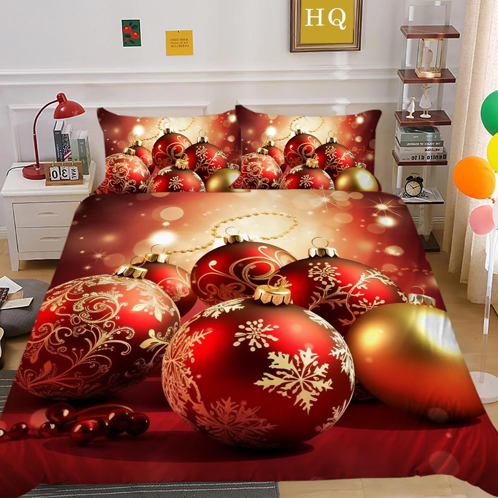 Christmas Digital Printing 3D Printing Polyester Pillowcase Quilt Cover Two or Three-piece Set Is Available