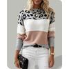 Vielseitiger Damen-Pullover mit Leopardenmuster, Farbblock-Pullover mit einem Ausschnitt, Basic-Strickpullover