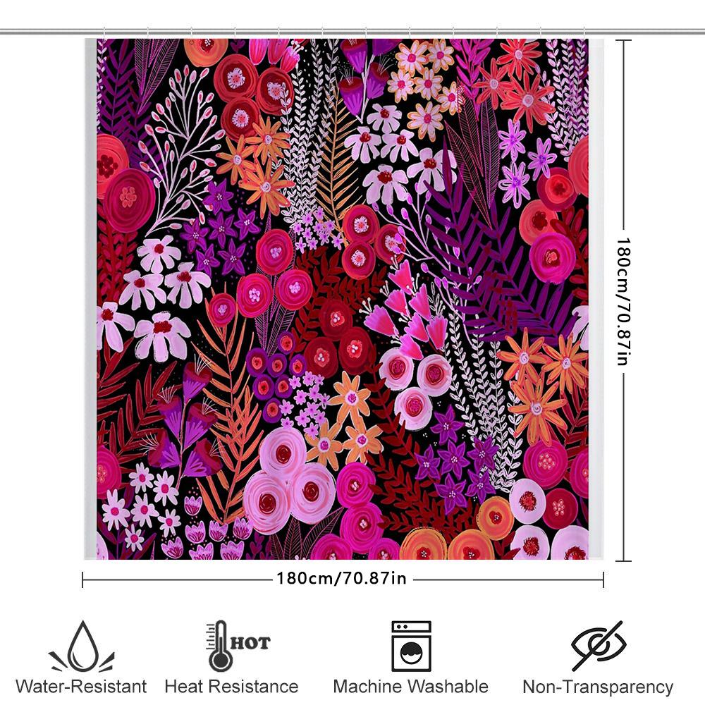 Floral Shower Curtain Botanical Flower Pattern Bathroom Decor Vintage Washable Waterproof Fabric Backdrop