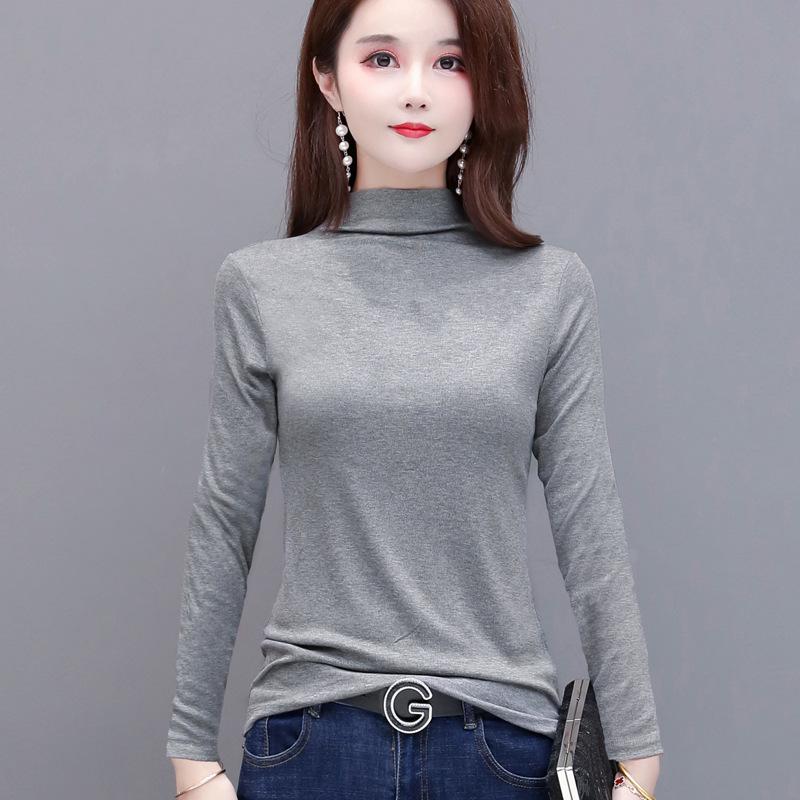 Women's Long Sleeve Modal T-Shirt: Loose Fit, Slimming, Half Turtleneck, Stretchy, Large Size, Perfect for Spring and Autumn.