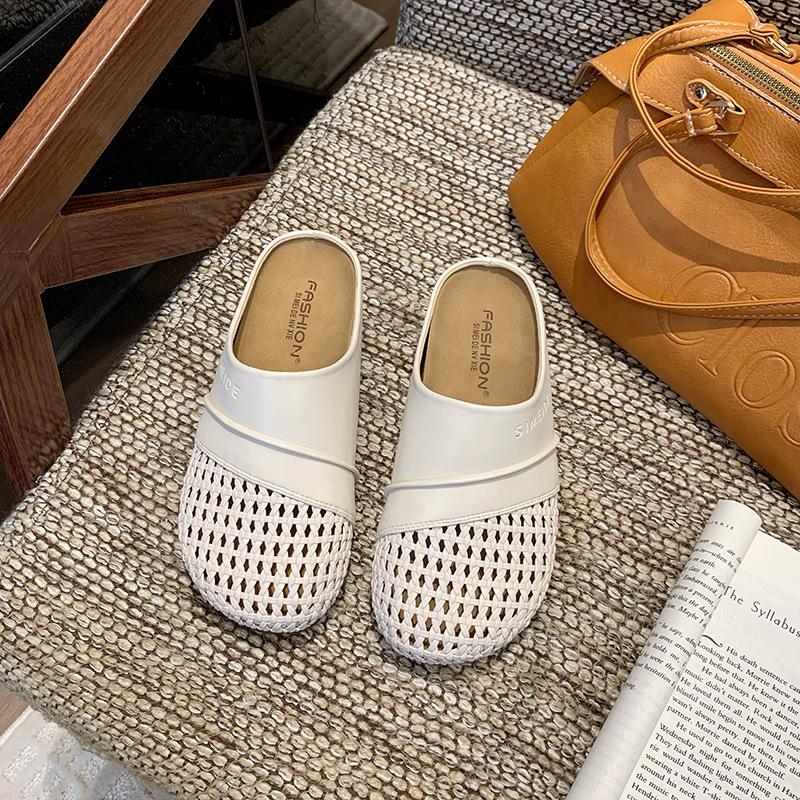 

Женские летние шлепанцы с толстой подошвой и закрытым носком, 2025 новинка, из искусственной кожи, со скрытой платформой, плетеные с перфорацией, шлепанцы на одном ремешке 40 бежевый