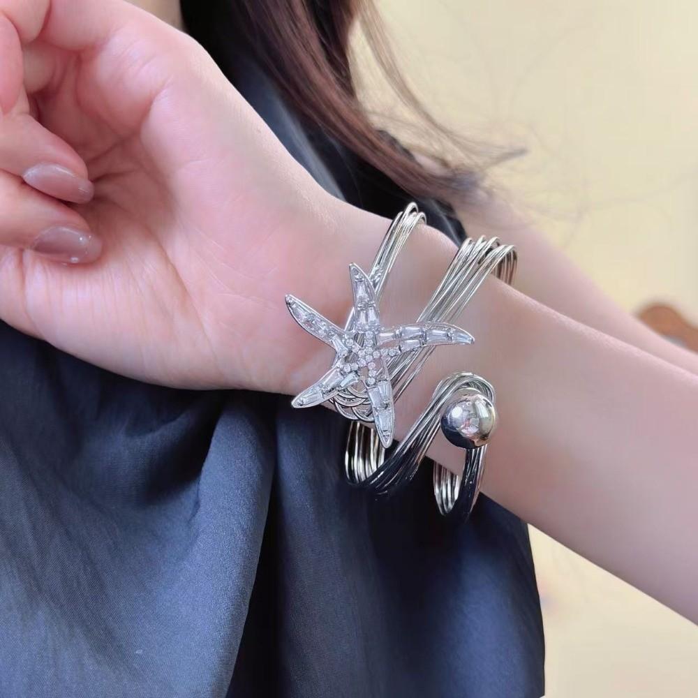 Rhinestone Star Armband Arm Chain Irregular Crystal Starfish Bangles Starfish Cuff Bracelets  Women