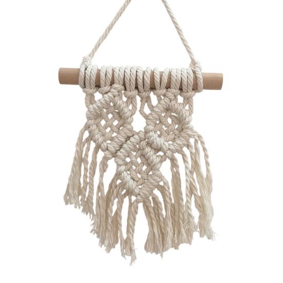 Boho geflochtenes Wandbehang, Geometrischer Wandbehang, Geknüpfter Baumwollseil Wandbehang mit Quasten für Zuhause Schlafzimmer Kinderzimmer Eingangsbereich Wandkunst