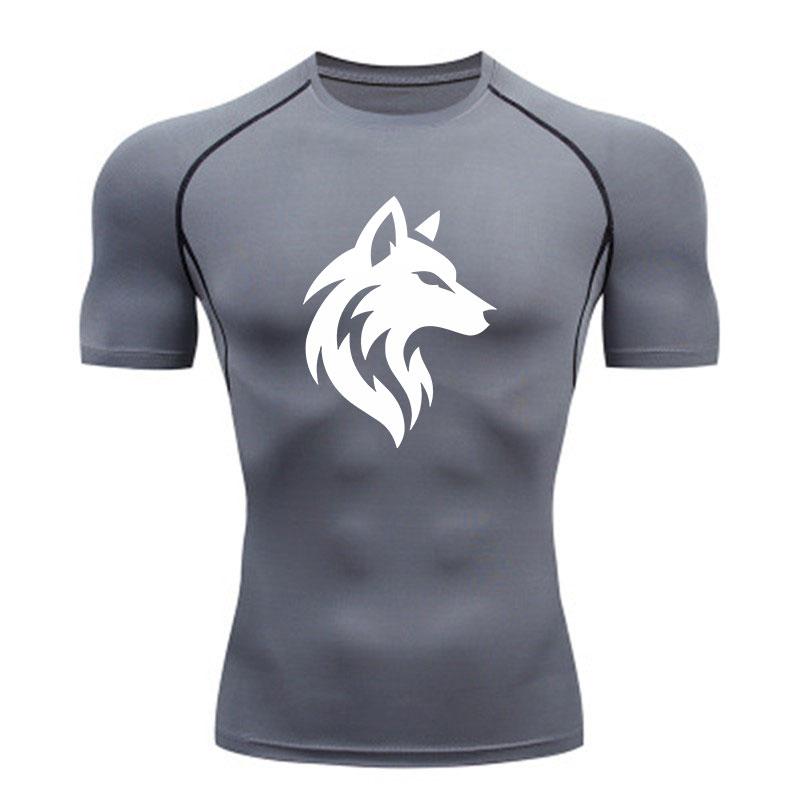 Men's Compression Workout T-Shirt, Stylish Wolf Head Graphic