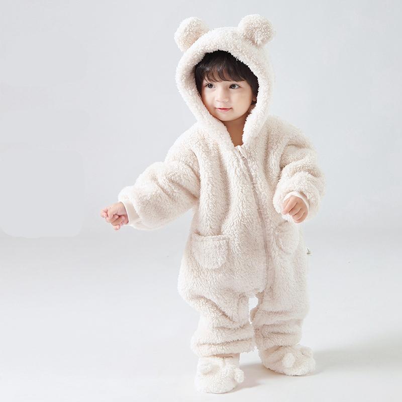 

Комбинезоны для новорожденных от 0 до 2 лет, весенне-осенний теплый флисовый костюм для маленьких мальчиков, одежда для маленьких девочек, комбинезон с животными, верхняя одежда для малышей, комбинезоны 90cm бежевый