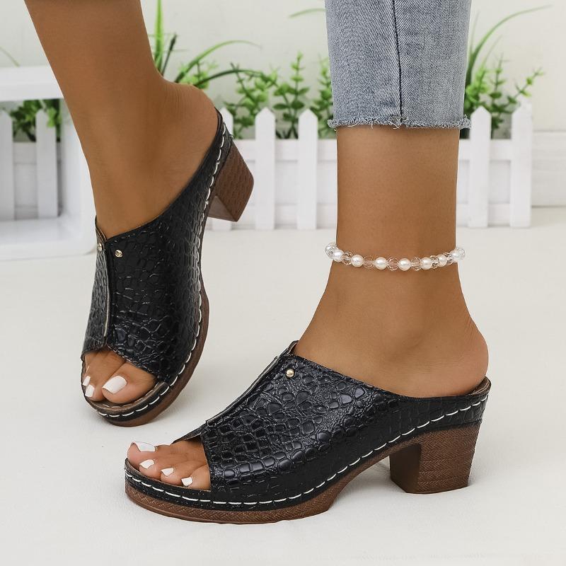 New large size slippers high heel fish mouth casual one pedal women's slippers women