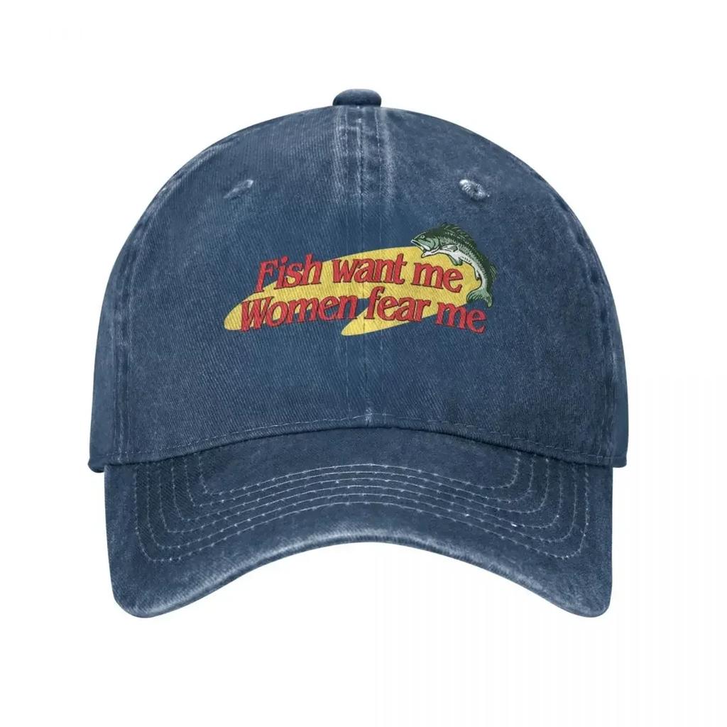 Fische wollen mich Frauen fürchten mich Baseballkappe Mode Used-Look Baumwolle Sonnenschutzkappe Unisex Stil Outdoor Sommerkappen Hut
