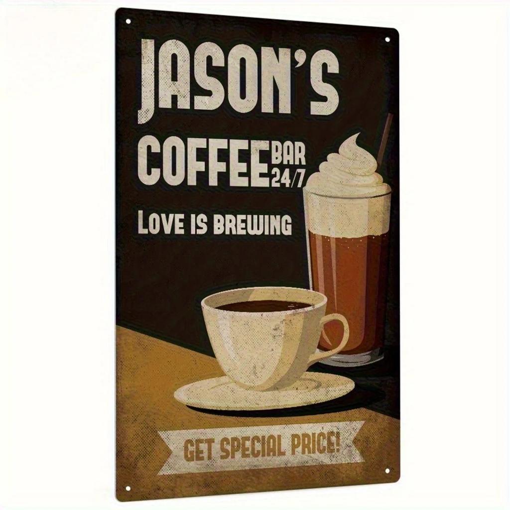 Personalized Custom Coffee Bar Aluminum Sign - Customizable Vintage Plaque, Home Kitchen Cafe Retro Wall Decor