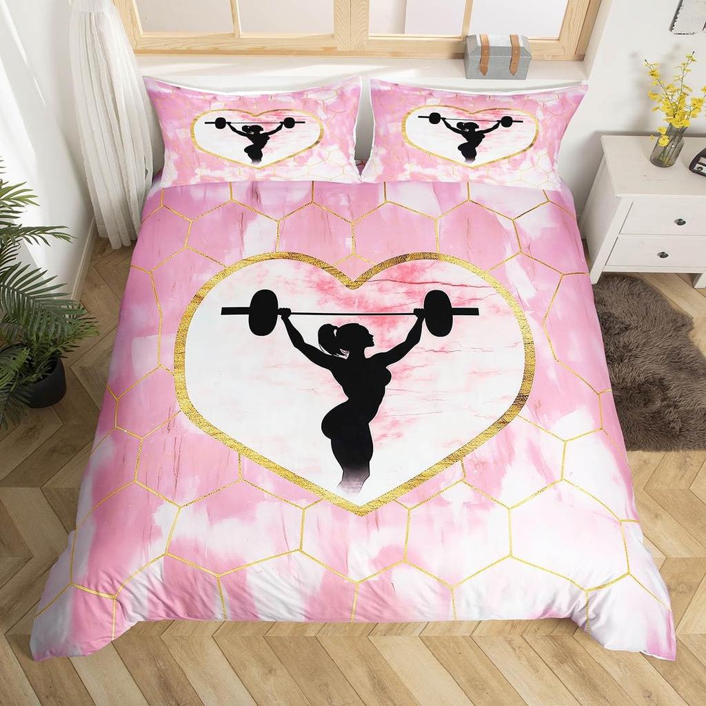 Gymnastikälskare Tvilling Kung Påslakan Set Graffti Cheerleader Sängkläder Set Polyester Drömsk Flickig Cheerleading Täckeöverdrag