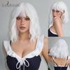 EASIHAIR Short White Bob Synthetic Wigs Short Wavy Lolita Natural Hair Wigs with Bangs for Women Heat Resistant Cosplay Wig