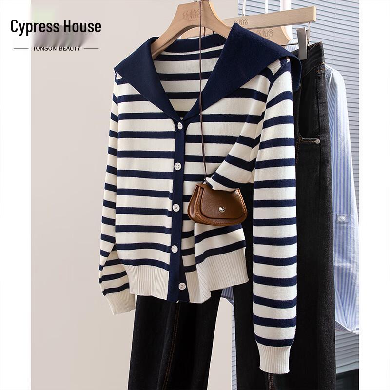

Women s Striped Academy Style Knit Cardigan One Size