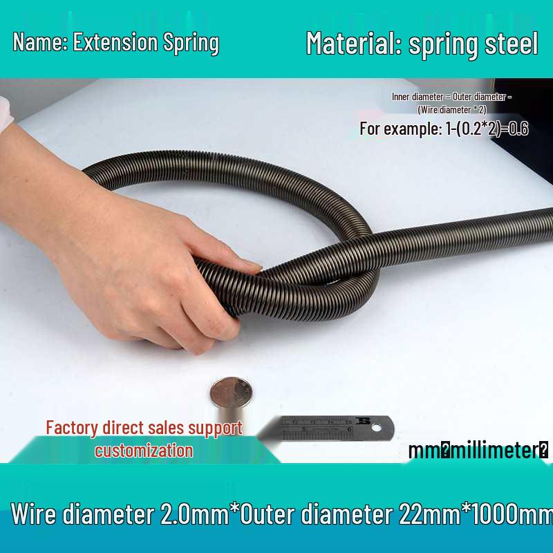 1m Spring Coil Extension with Hook - Strong Tensile Force, Thin Soft Sheath, for Tarpaulins & Sliding Doors