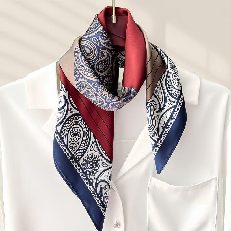 French retro printed silk scarf women's summer thin decorative bag head scarf high-end strap tube top breathable square scarf
