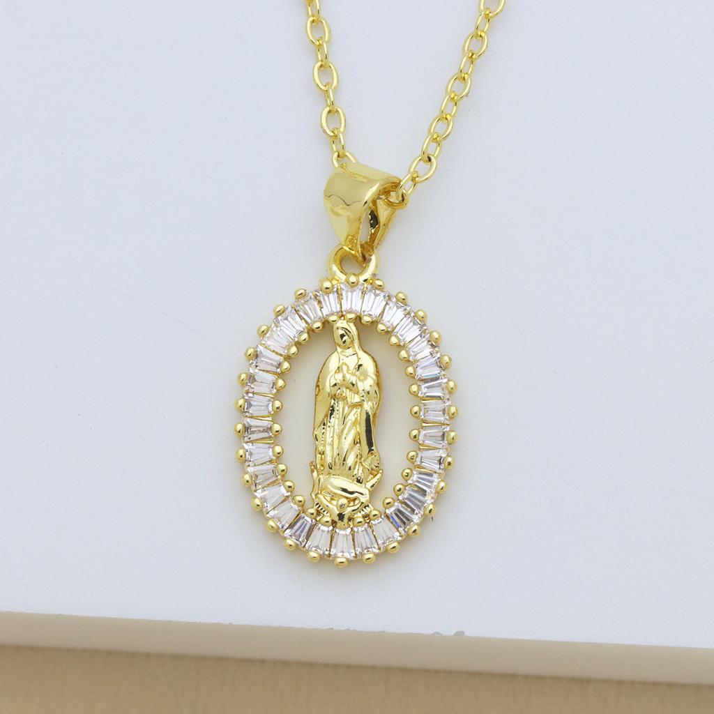 Virgin Mary Of The Cross Zircon Glossy Heart Love Copper Gold Plated Necklace Pendant Accessories