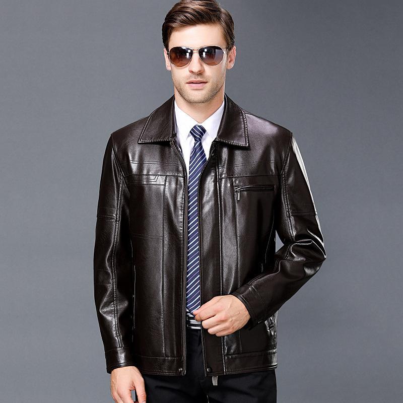 New thickened fur collar leather jacket velvet middle-aged and elderly with autumn and winter coat dad leather brand leather jacket men