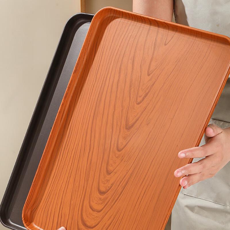 Minimalist Faux Wood Grain Plastic Serving Tray