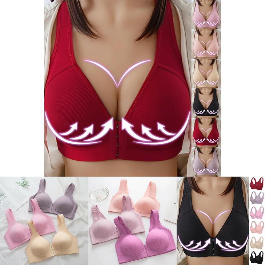 Womens Front Fastening Non-wire Push Up Bra With Soft Lined Deep-v Design For Ultimate Comfort