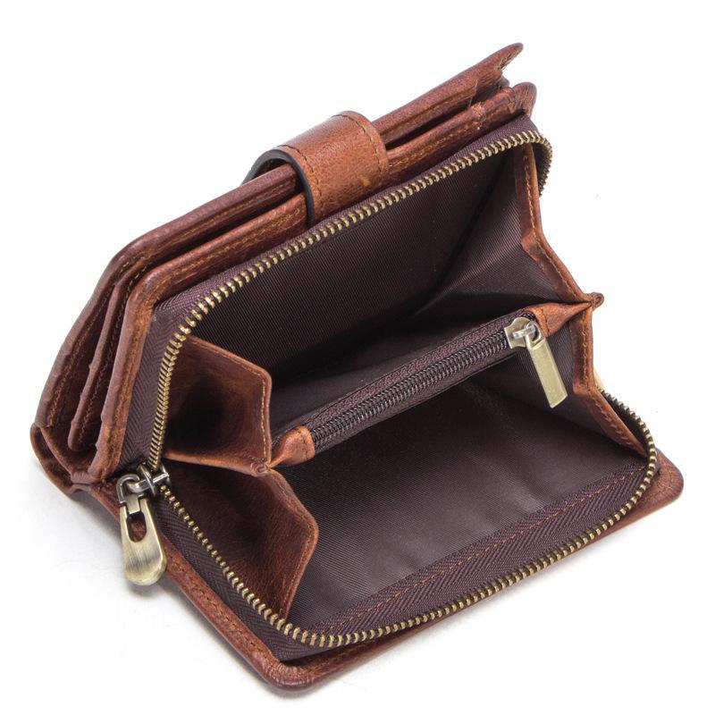 Johnature Portamonete da uomo con pochette multifunzione in pelle Crazy Horse vintage con cerniera solida e Hasp