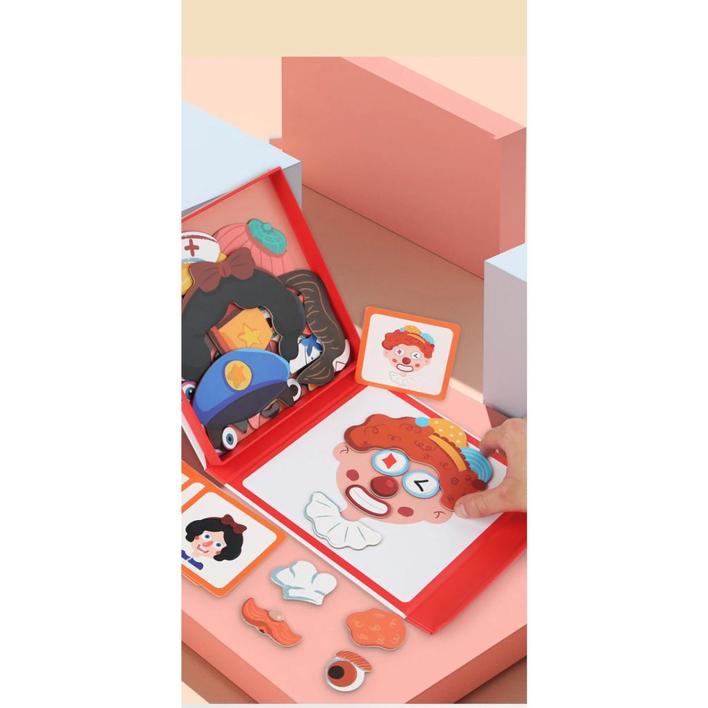 Wooden Jigsaw Magnetic Blocks Puzzle Book Board with Cards Face Change Clothing Change Marine Life Kids 3D Puzzle Toys Gifts