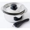 Miyazaki Seisakusho Jyutoku Nabe (16, 18, 20cm) Pot Set with Sauce Pot, Dual-Use Lid, and One-Handed Handle (JN-ST-1)
