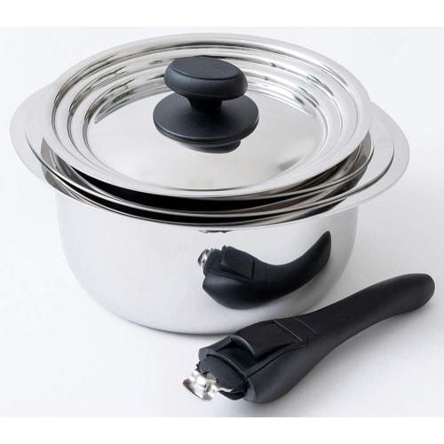 Miyazaki Seisakusho Jyutoku Nabe (16, 18, 20cm) Pot Set with Sauce Pot, Dual-Use Lid, and One-Handed Handle (JN-ST-1)