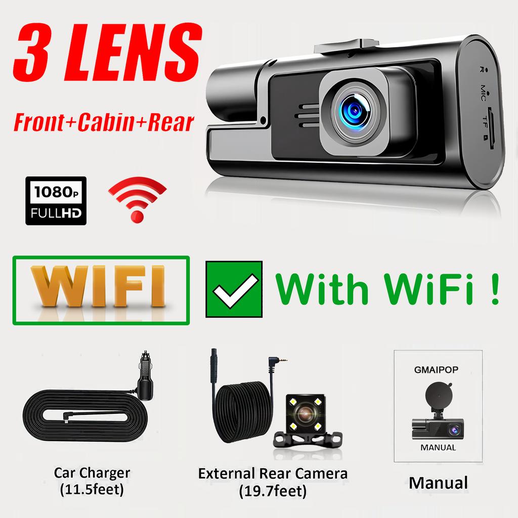 3Camera Dash Cam For Car Camera 1080P Video Recorder WIFI Car DVR Front Rear View  2/3Cam Night Vision Black Box Car Accessories