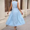 Summer new A-shaped skirt women's vertical striped sleeveless stand-up collar dress