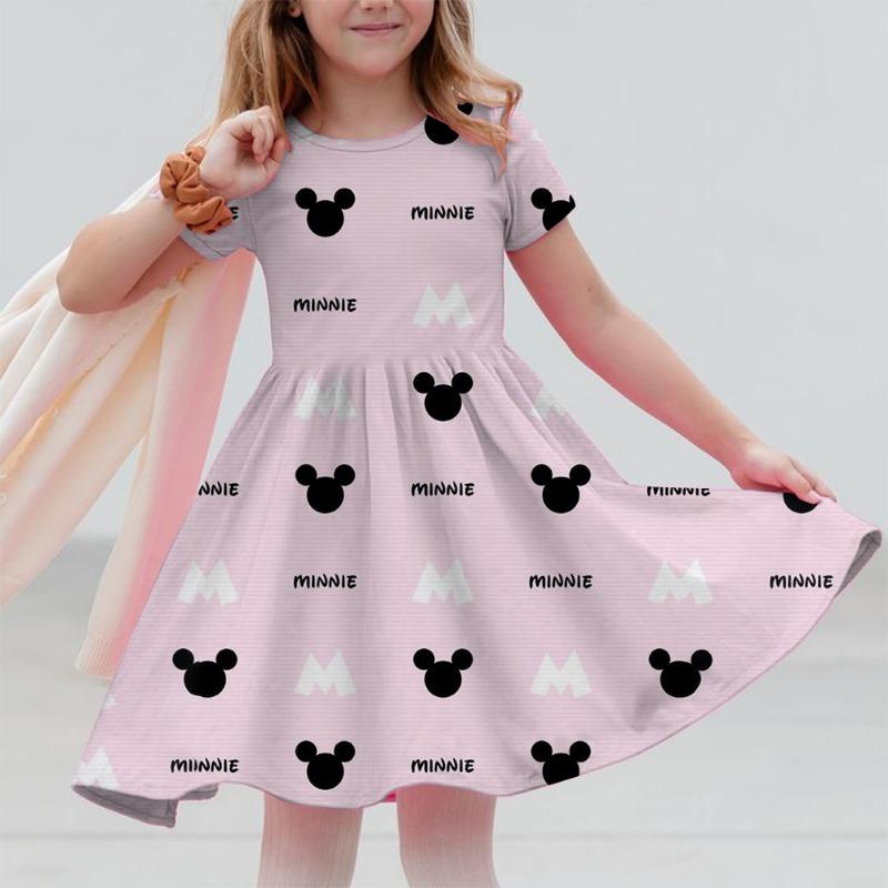 M-ickey M-innie Print Summer Dress Kids Girl Clothes Sweet Desserts Short Sleeve Casua S