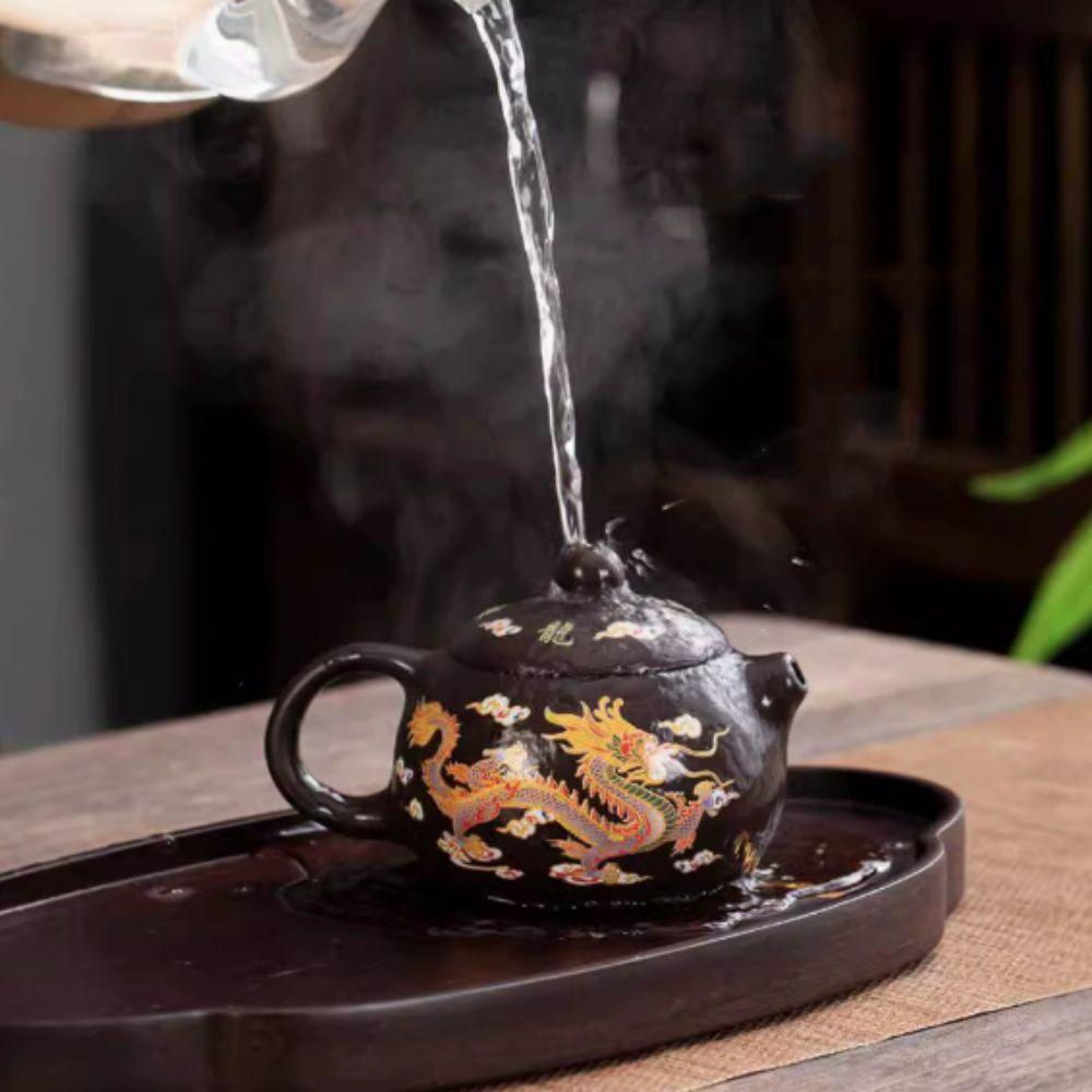 Dragons Phoenixs Pattern Changes Color Purple Clay Teapot Chinese Style Tea Infuser  Gift
