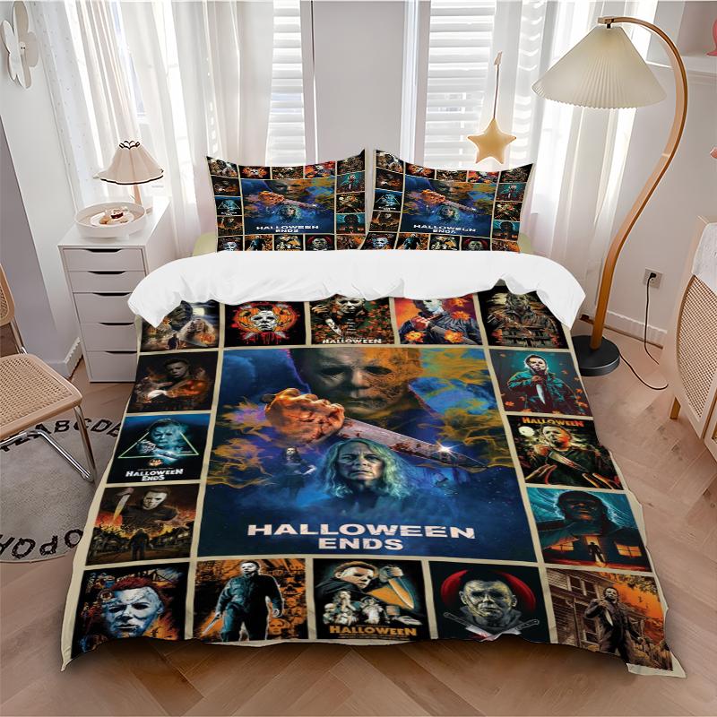 3Pcs Halloween Horror Icons Bedding Set Soft Fabric Duvet Cover Pillowcases Home Christmas Xmas Halloween Gift 1 Duvet Cover 2 Pillowcase L1220