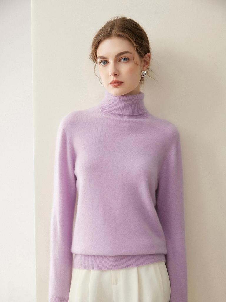 Women's 100% Pure Cashmere High Neck Pullover Sweater, Short and Loose, Versatile Warm Knitwear for Autumn/Winter.