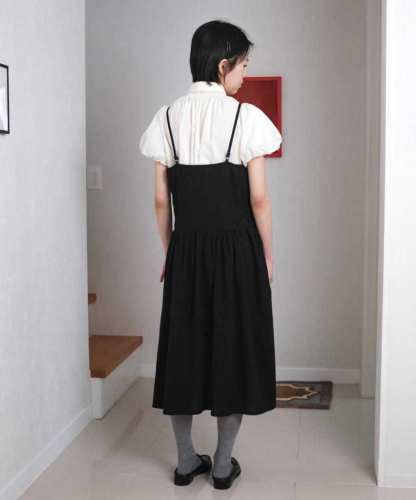 COTTON BELL Seersucker Smocked Dress - Black