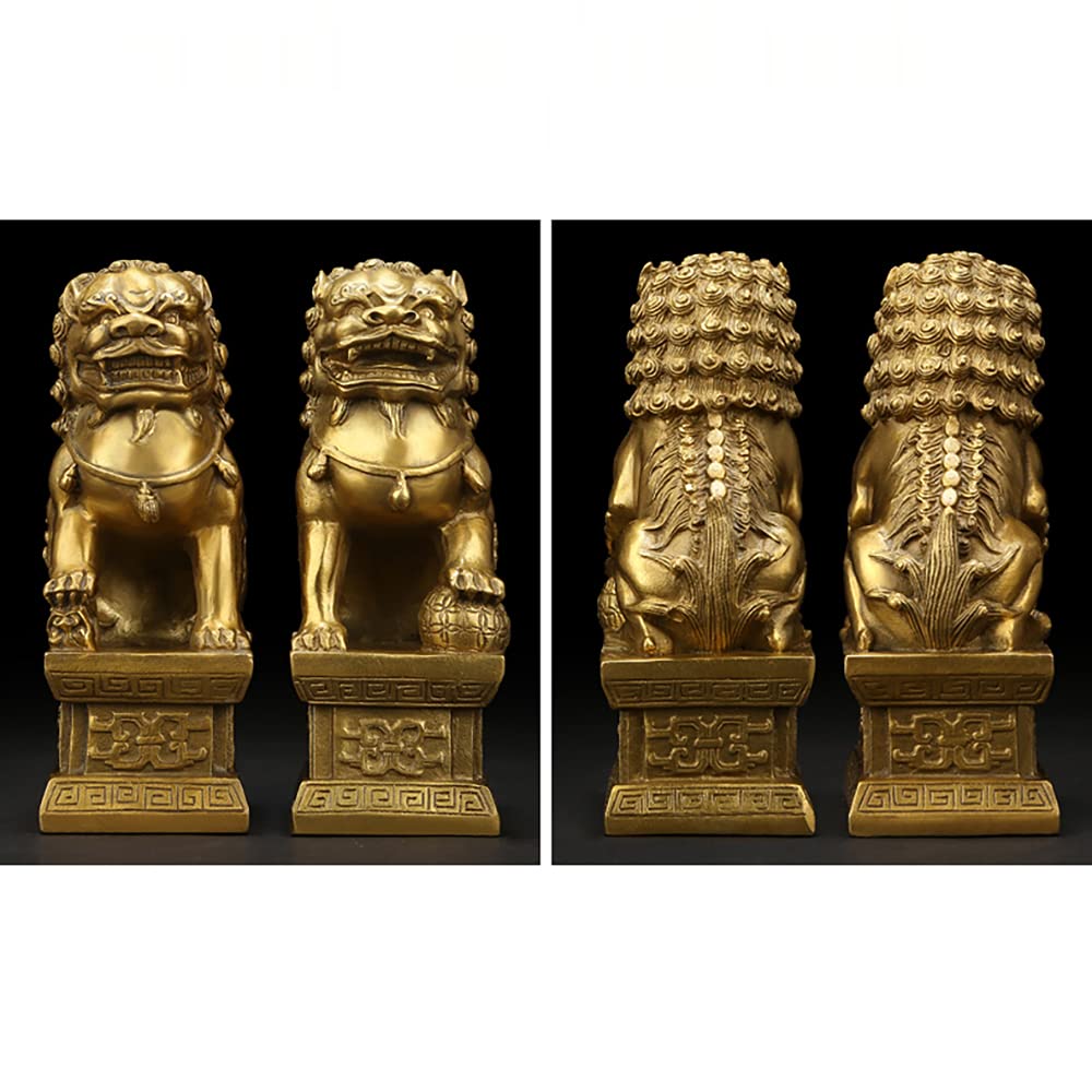 Lion and Guardian Dog Statues and Female Made of Feng Shui for Attracting Business Protection Against Evil Set of Luck Feng Shui Financial Gambling