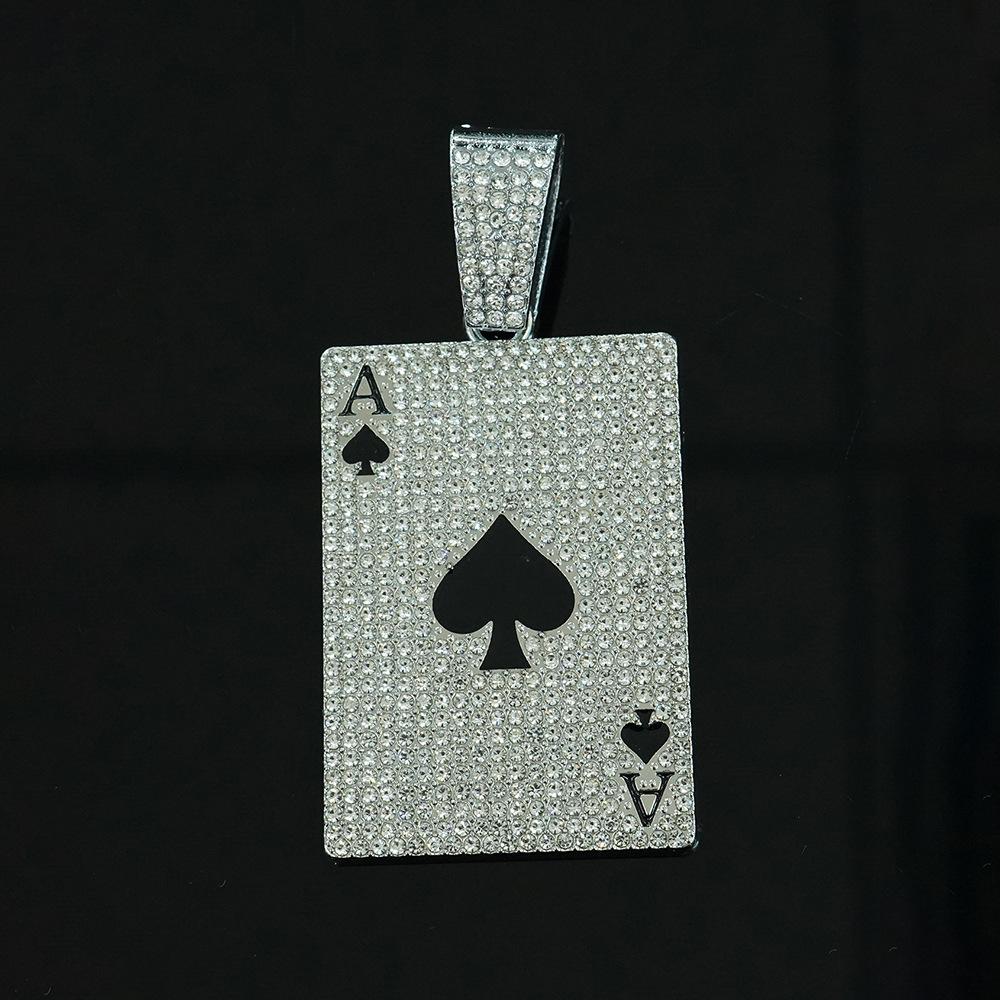 Explosive Hip Hop Full Diamond Alloy Spade A Poker Pendant Diamond Full Diamond Cuban Chain Trendy Men s Jewelry