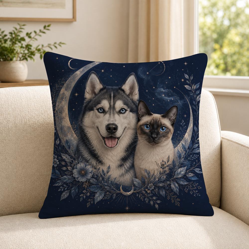 art heartwarming pet portraits surrounded by flowers Cushion Cover Soft Short Plush SkinFriendly Cushion Case MultiScene Use