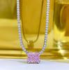 Luoxi Temple S925 Silver Necklace with Pink, White, and Yellow Rectangular High Carbon Diamonds - European and American INS Style