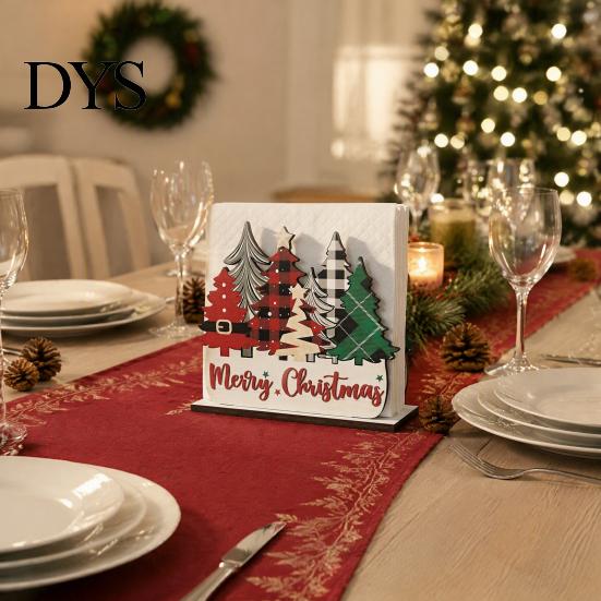 Christmas Party Table Decor Napkin Holder, Wooden Tissue Dispenser, Cute Santa Claus Xmas Standard Size Holder Tree Freestanding Cocktail for