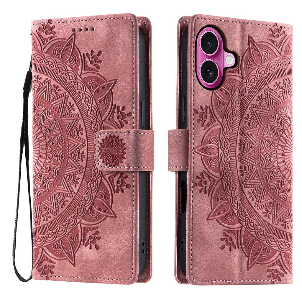 For iPhone 17 Case Imprinted Totem Skin Feel Wallet Leather Phone Cover with Hand Strap