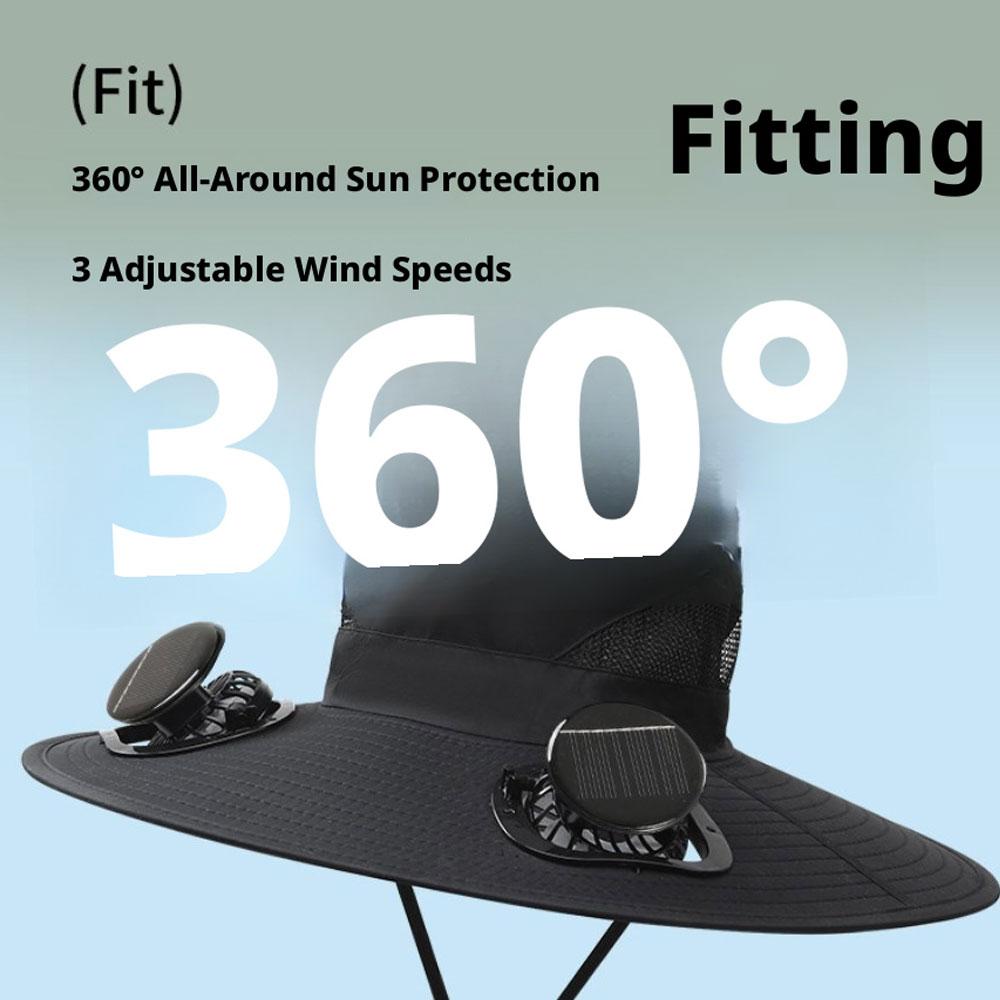 Outdoor Summer Sun Hat With 2 Solar Fan Large Wide Brim Sun Protection Hat For Outdoor Fishing Hiking Camping Travel Cooling Cap
