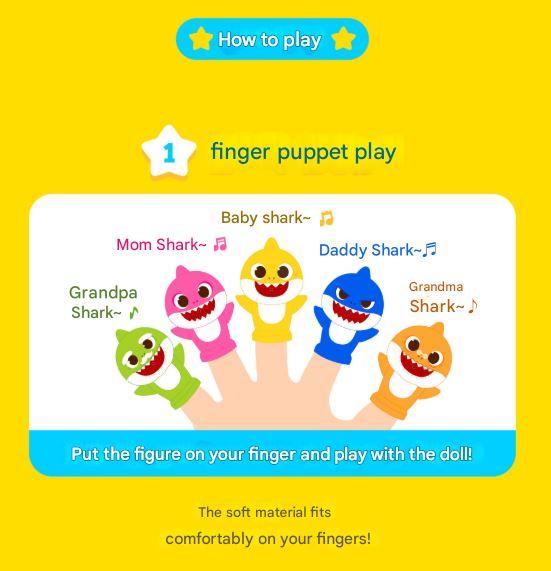 Pinkfong Baby Shark Fingerpuppe Play Yellow usw., beliebte koreanische Spielzeuge