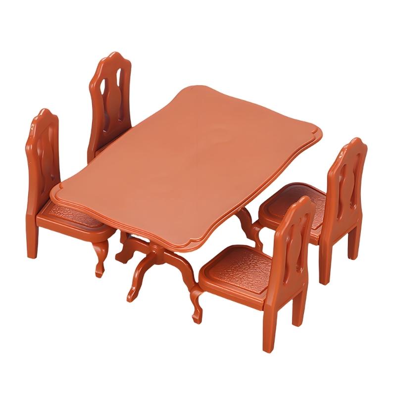 

Simulation Dining Table With 4 Chair Miniature Furniture Set For Doll House Decoration And Children Role Playing Game 1