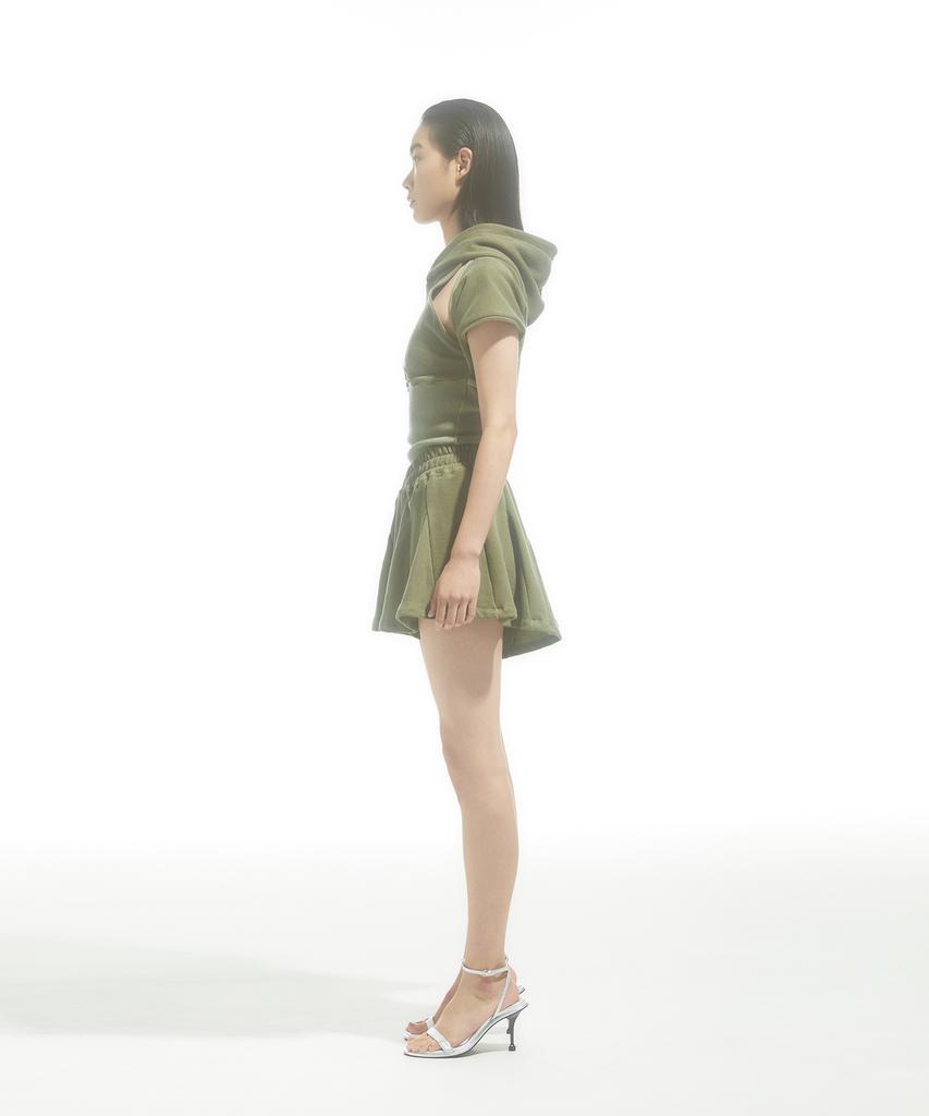 DRAE V-Waist Flared Sweatshorts_Khaki