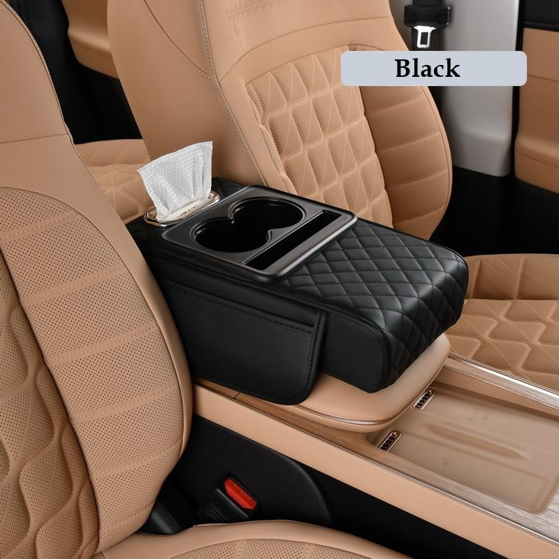 Car Armrest Box Heightening Cushion With Cup Holder Tissue Box Side Storage Pocket For Auto Interior Arm Rest Cover Height Pad