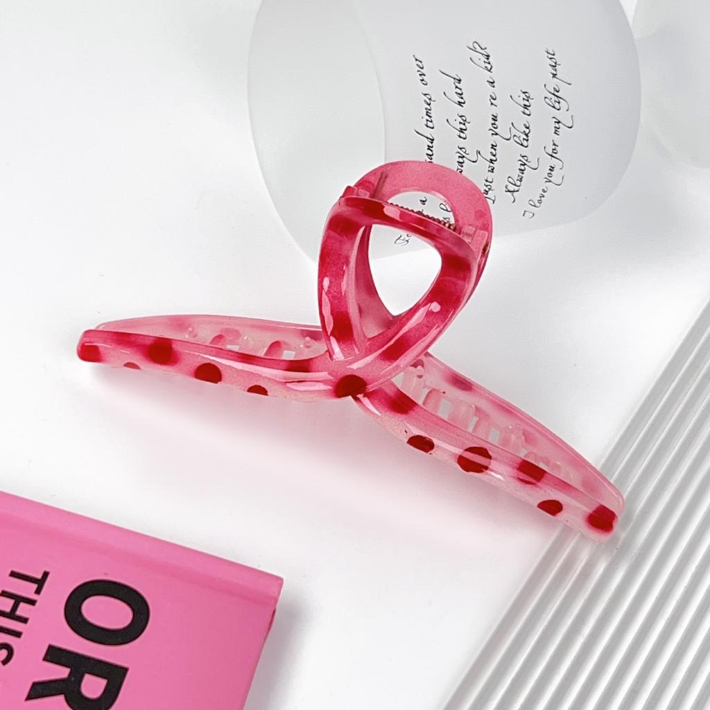 1pc Korean rose pink large polka dot grip clip, new summer hair clip on the back of the head, sweet and cute shark clip