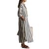 European & American Striped V-neck Summer Shirt Dress with 3/4 Sleeves