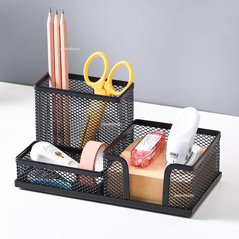 Desk Stationery Organizer Creative Metal Pen Holder Pencil File Storage Rack 3 Grid Storage Box Office Accessories