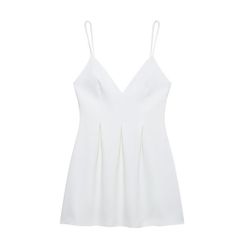 TAOP&ZA Women's White Spaghetti Strap Slimming Dress - Spring/Summer Collection