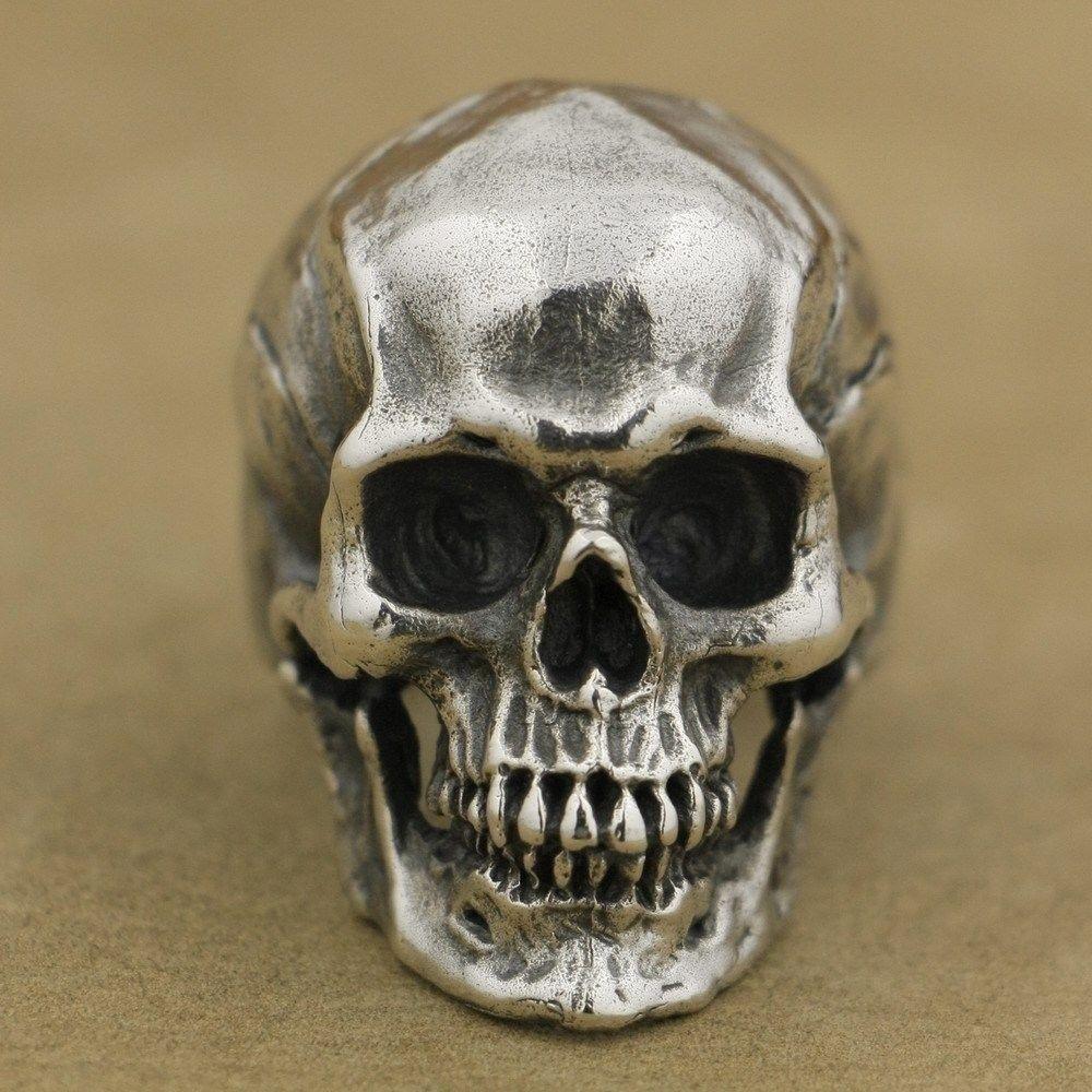 

Vintage Cracked Halloween Skull Ring with Ruby for Men Gothic Rock Jewelry No. 8